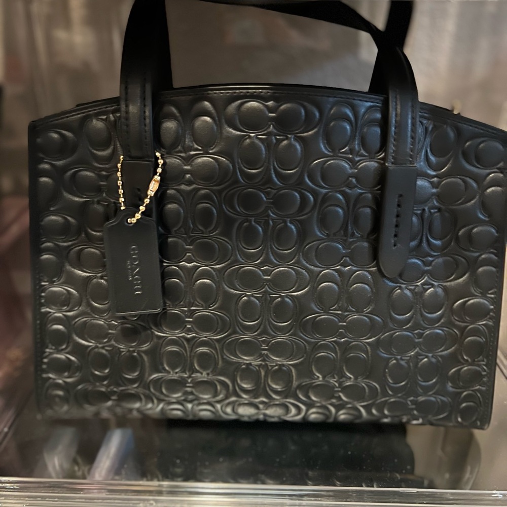 AUTHENTIC Coach Black Embossed Shoulder Bag with Gold Accents